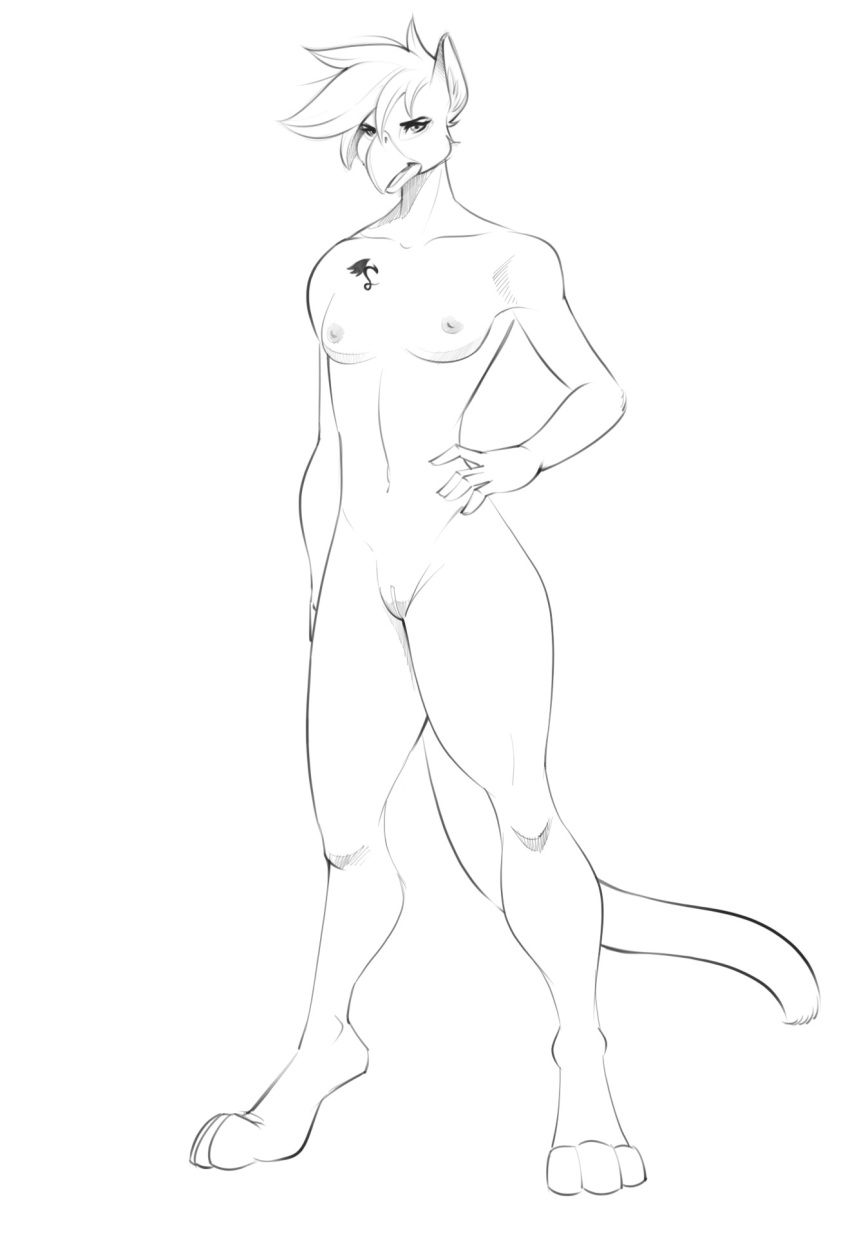 alicia_lombardi anthro avian bird breasts domestic_cat falcon falconid fan_character felid feline felis female genitals hand_on_hip hi_res hybrid looking_at_viewer mammal mike202112 nintendo nipples nude pussy small_breasts solo star_fox tattoo video_games