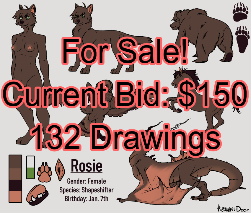 adopt anthro auction bid bidding buy female female/female feral genitals heavensdoor hi_res money paypal pussy rosie_(heavensdoor) solo