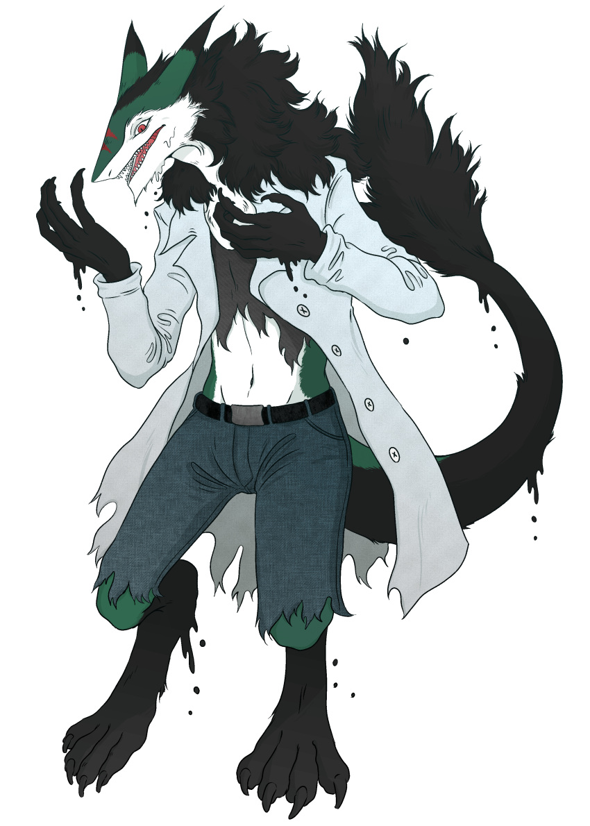 absurd_res after_transformation anthro changed_game clothing fluffy goo_(disambiguation) hi_res invalid_tag kudo_redfox_(character) scientist sergal torn_clothing transformation