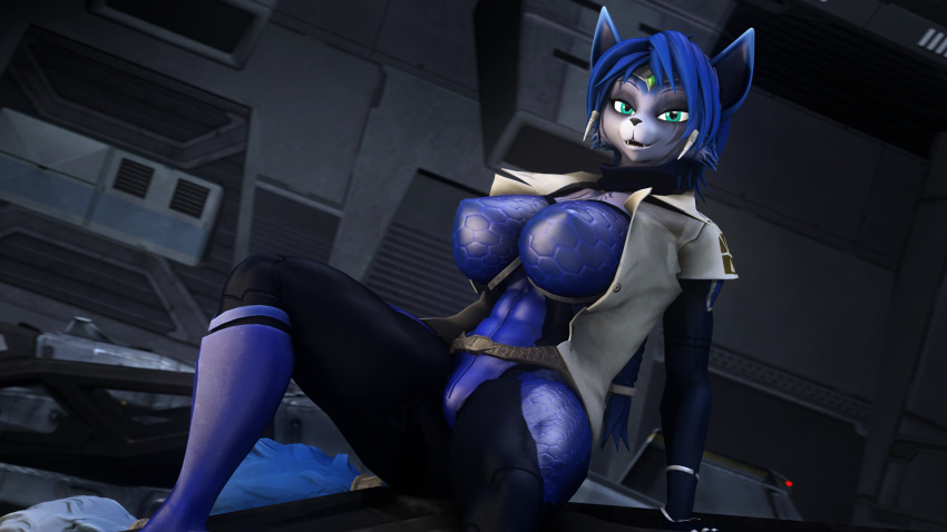 3d_(artwork) abs accessory anthro black_nose blue_body blue_clothing blue_eyes blue_fur canid canine clothed_female clothing digital_media_(artwork) female fox fur furgonomics hi_res jacket krystal looking_at_viewer mammal metal muscular muscular_female nintendo sanguine_paladin sitting skinsuit smile solo source_filmmaker star_fox tail_accessory thick_thighs tight_clothing topwear vehicle video_games white_body white_clothing white_fur