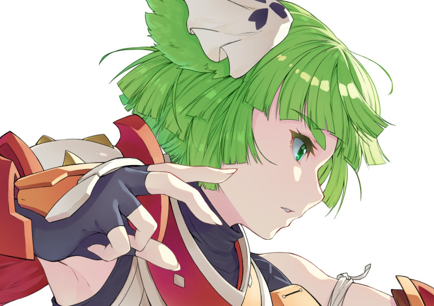 1other animal_ears cat_ears fingerless_gloves fingernails gloves green_eyes green_hair juniper_(xenoblade) namicha profile short_hair white_background xenoblade_chronicles_(series) xenoblade_chronicles_3