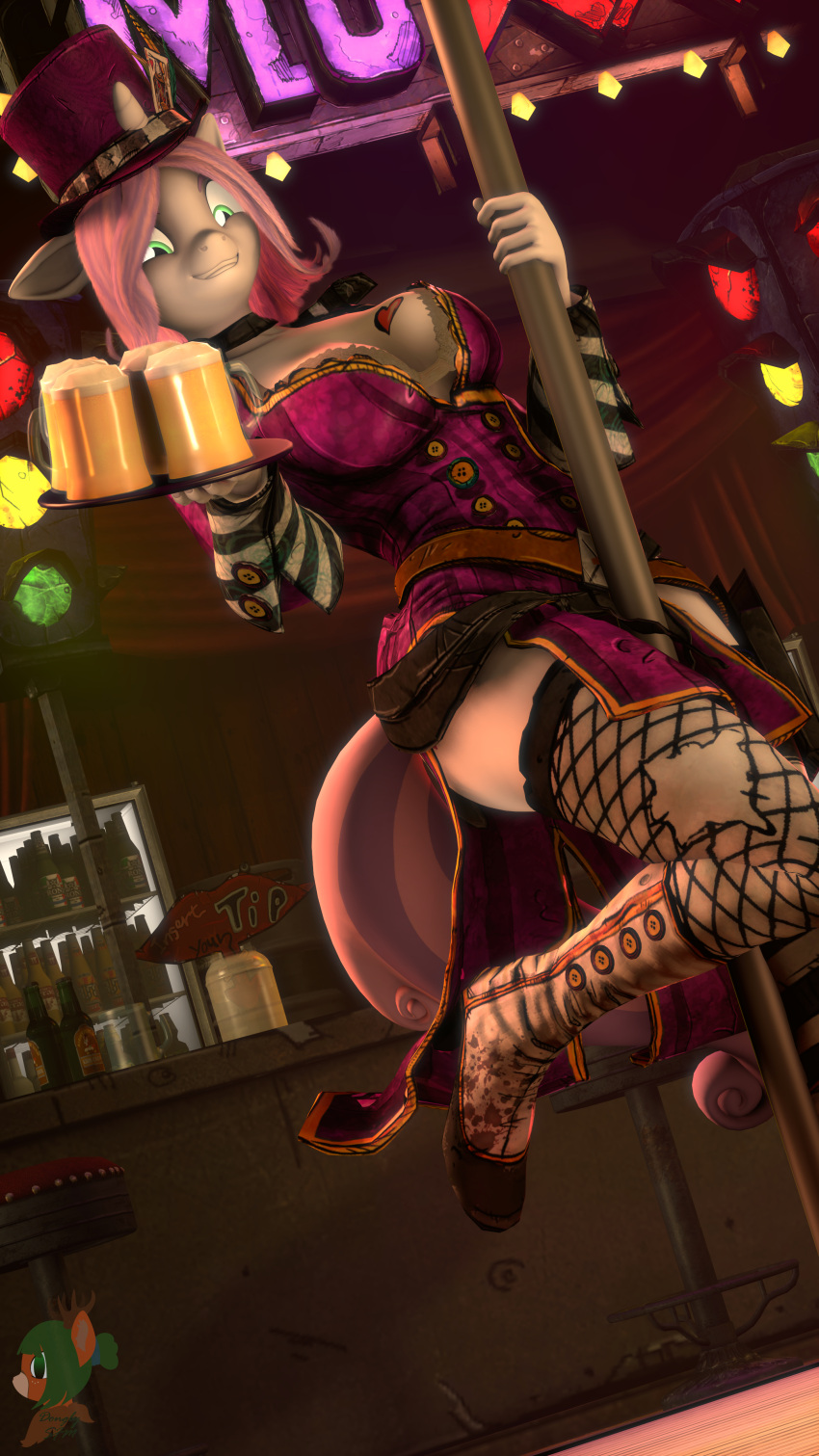 3d_(artwork) 4k absurd_res alcohol anthro anthrofied bar beer beverage borderlands cosplay digital_media_(artwork) dongly12 equid equine female friendship_is_magic hi_res horse mad_moxxi mammal my_little_pony pegasus pony solo source_filmmaker sweetie_belle_(mlp) video_games wings