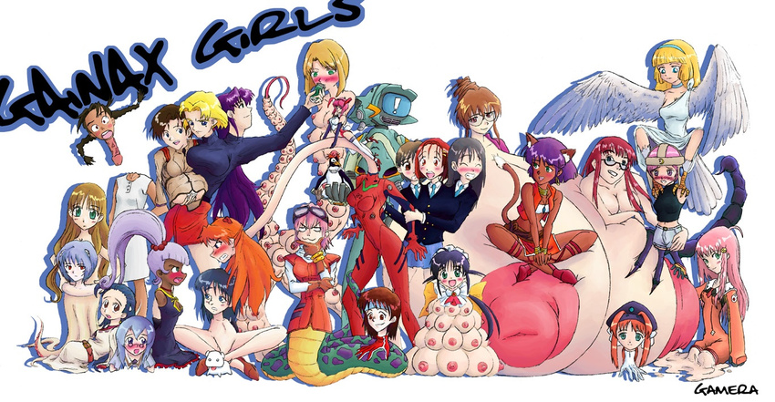 abenobashi_mahou_shoutengai akagi_ritsuko alcohol amputee andou_mahoro angry animal animal_ears arachnid asahina_arumi ayanami_rei bare_shoulders belt beth black_hair blazer blonde_hair blue_eyes blue_hair blush bottomless bow bracelet braid breasts brown_eyes brown_hair bun bunnysuit canti cat_ears catgirl censored choker claws cleavage clenched_teeth closed_mouth cocoloo collar conjoined convenient_censoring detachable_head dick_neck diebuster dog dress drink earring elmina erection everyone feathers flcl framed_breasts frills fushigi_no_umi_no_nadia gainax gamera gamera_(france) gigantic_breasts glasses glenda glove goggles green_eyes gunbuster hairband hairclip hand harpy haruhara_haruko hat headband headress helmet high_heels highres hikari_(kono_minikuku_mo_utsukushii_sekai) honneamise_no_tsubasa huge_breasts ibuki_maya innertube jewelry kareshi_kanojo_no_jijou katsuragi_misato kono_minikuku_mo_utsukushii_sekai large_breasts long_hair long_neck long_sleeves mahoromatic maid_headdress melting minigirl misty_may miyazawa_kano miyazawa_tsukino miyazawa_yukino monster_girl multi_breast multiple_breasts multiple_girls munemune nadia naga navel necklace neon_genesis_evangelion nipples no_arms no_body no_legs nono nude open_mouth otaku_no_video panties pantyshot pen_pen penguin penis piercing pigtails pink_eyes pink_hair plugsuit ponytail puchi_puri_yuushi purple_hair pussy quadruple_amputee reclining red_eyes red_hair ribbon riquinni_nonderaiko robot rokurokubi school_uniform scorpion shibahime_tsubasa shikijou_saori short_hair shorts side_boob sitting skirt small_breasts smile smirk snake soryu_asuka_langley stinger tail takaya_noriko tentacle thighhighs tie topless transformation uniform what white_panties wings yucie