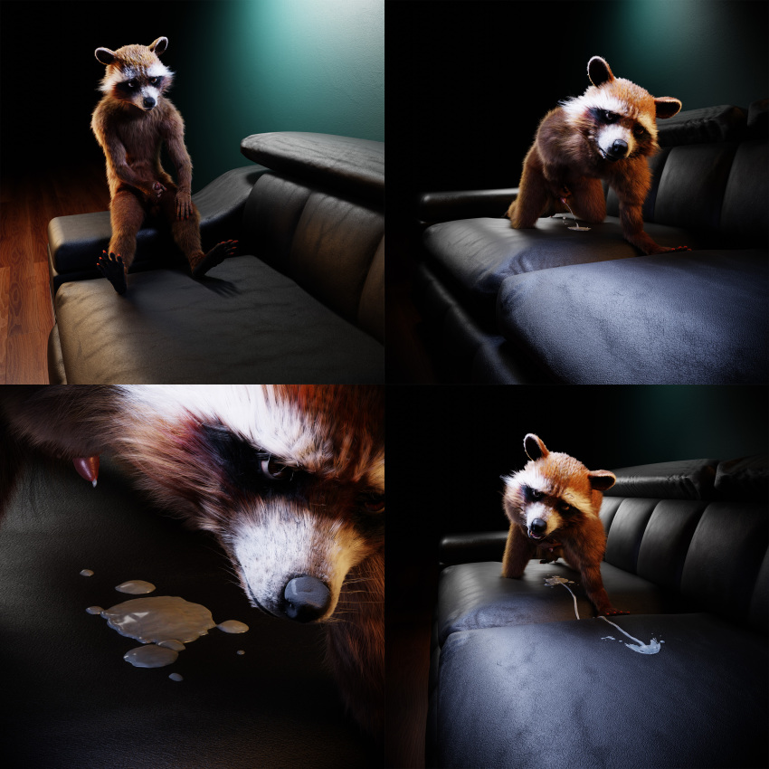 absurd_res anthro ascaniololololol bodily_fluids digital_media_(artwork) erection fur genital_fluids genitals guardians_of_the_galaxy hi_res humanoid_genitalia male mammal marvel nude penis procyonid raccoon rocket_raccoon solo