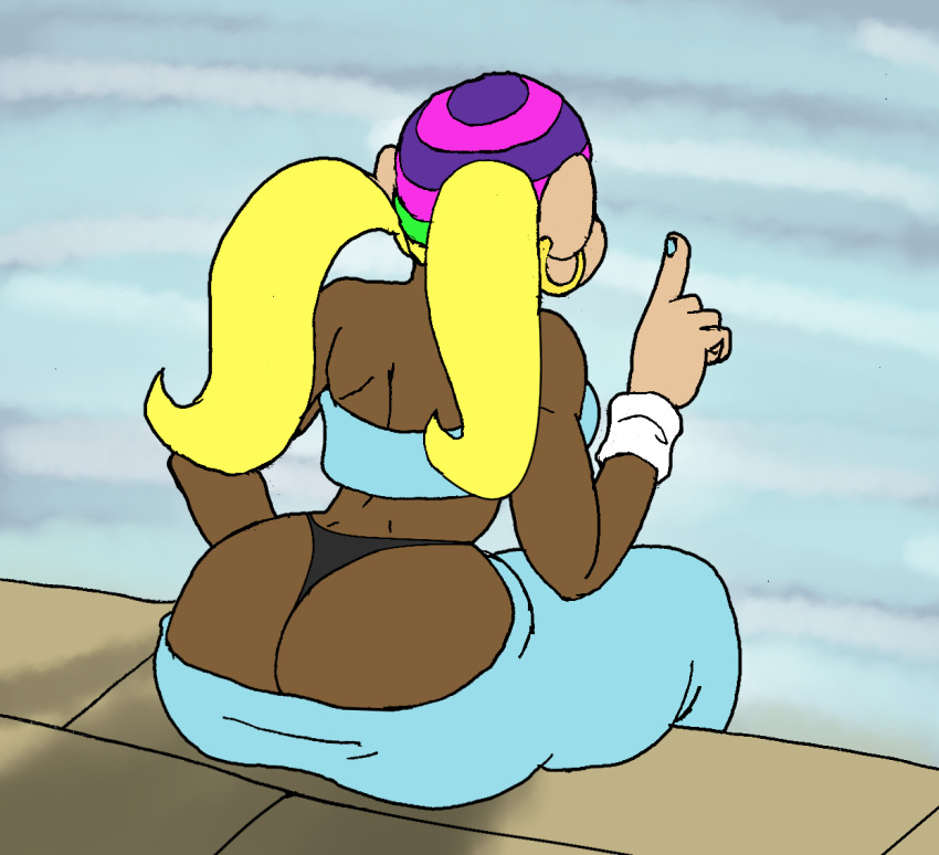 2022 5_fingers anthro big_breasts big_butt blonde_hair blue_fingernails blue_nails bottomwear bottomwear_down breasts brown_body brown_fur bubble_butt butt clothed clothing colored_fingernails colored_nails curvaceous curvy_figure donkey_kong_(series) ear_piercing female fingernails fingers fur gesture hair hand_on_hip haplorhine hat headgear headwear huge_butt kong mammal monkey multicolored_body nails nintendo panties pants pants_down partially_clothed piercing primate raised_finger raised_index_finger rear_view shadow sitting skimpy solo tan_body thick_thighs tiny_kong topwear tryfag underwear video_games voluptuous wide_hips you_may_spank_it_once