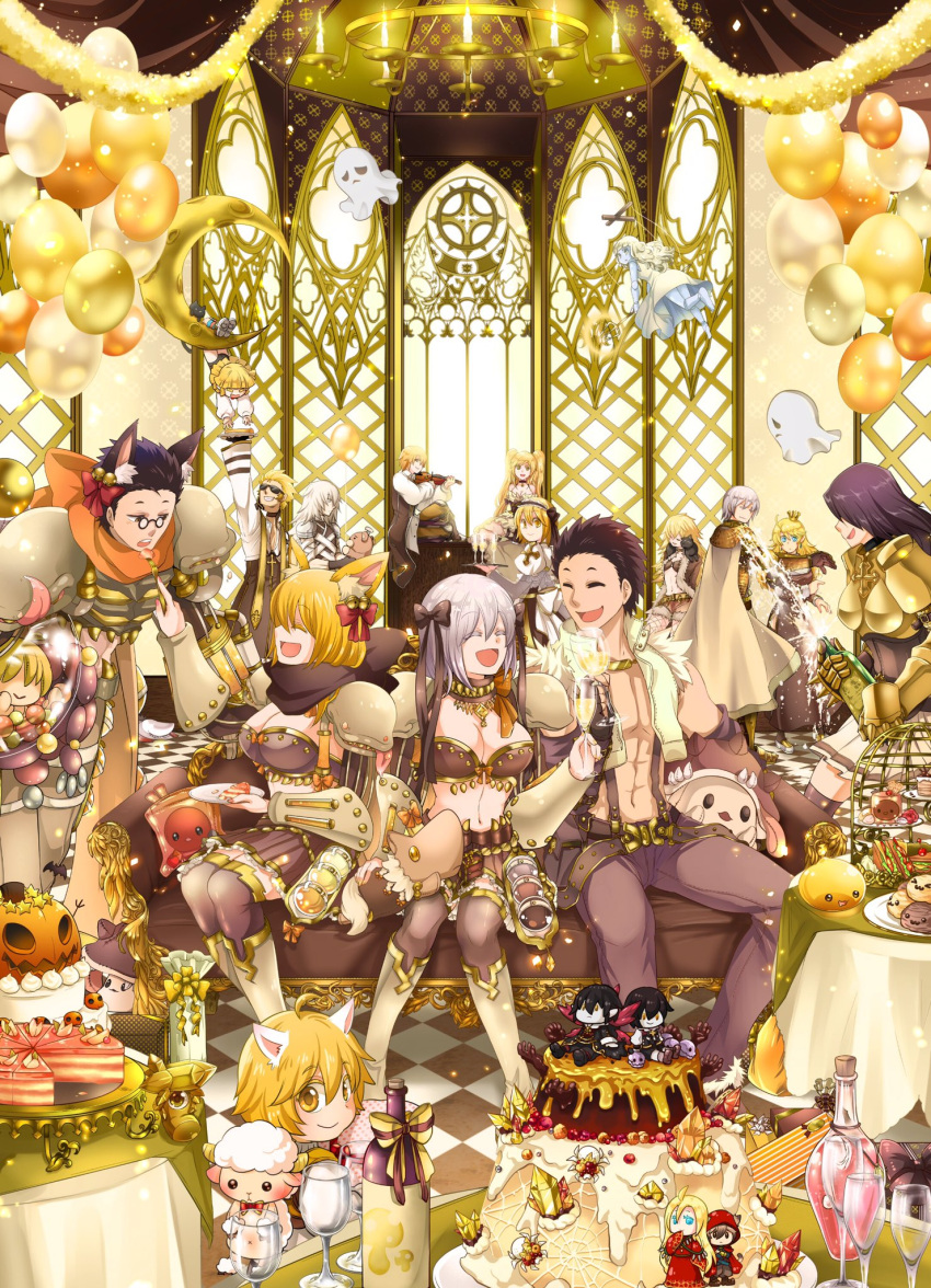 6+boys 6+girls :d abs ahat_(ragnarok_online) alcohol animal_ears anniversary arch_bishop_(ragnarok_online) armor assassin_(ragnarok_online) bangs bayeri_(ragnarok_online) bell black_gloves black_hair blonde_hair blue_eyes boobplate boots bow breastplate breasts brown_bow brown_cape brown_coat brown_hair brown_pants brown_scarf brown_shirt brown_skirt cage cake cape cat champagne chandelier cheesecake cheshire_(ragnarok_online) cleavage closed_eyes closed_mouth clown_(ragnarok_online) coat collared_shirt commentary_request couch crescent_moon cropped_jacket cross cross_necklace crown crystal despair_god_morroc dieter_(ragnarok_online) dolomedes dress drops_(ragnarok_online) feeding feet_out_of_frame fingerless_gloves flask food fox_ears frilled_dress frills full_body fur-trimmed_jacket fur_trim genetic_(ragnarok_online) ghost gloves grey_hair grin hair_bell hair_between_eyes hair_bow hair_ornament high_priest_(ragnarok_online) highres holding holding_instrument instrument jacket jewelry jingle_bell juliet_sleeves large_breasts living_clothes loli_ruri long_hair long_sleeves looking_at_another looking_to_the_side lord_knight_(ragnarok_online) love_morocc marionette marionette_(ragnarok_online) medium_hair midriff mineral_(ragnarok_online) miniskirt moon multiple_boys multiple_girls navel necklace official_alternate_costume open_clothes open_jacket open_mouth orange_scarf pants party pauldrons pie pince-nez poison_spore puffy_sleeves puppet ragnarok_online red_bow rogue_(ragnarok_online) round-bottom_flask scarf shirt short_hair shoulder_armor silk sitting skirt sleeveless sleeveless_dress slime_(creature) smile spider_web spore_(ragnarok_online) standing stuffed_animal stuffed_toy sunglasses teddy_bear teddy_bear_(ragnarok_online) teeth tongue vambraces vanilmirth_(ragnarok_online) violin wanderer_(ragnarok_online) whisper_(ragnarok_online) white_dress white_hair white_jacket white_pants white_shirt window wine wizard_(ragnarok_online) yellow_theme