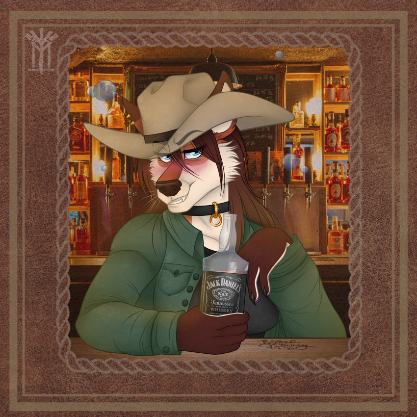 abby alcohol anthro beverage buzzed canid canine clothing cowboy daniels drunk female fox hat headgear headwear hi_res mammal solo substance_intoxication thehuntingwolf tipsy western whiskey yeehaw