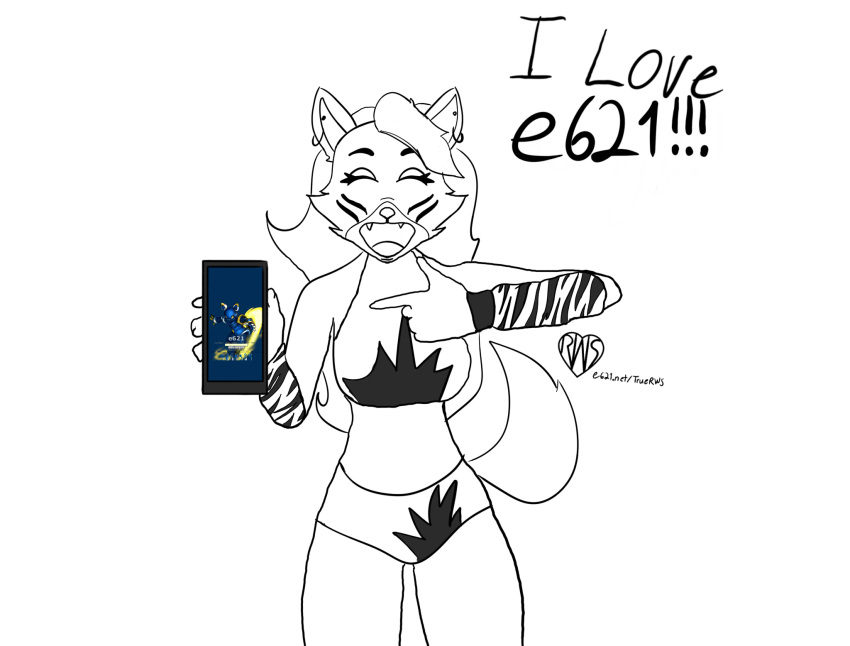 anthro bodypaint canid canine canis dialogue e621 ear_piercing esix face_paint female five_nights_at_freddy's five_nights_at_freddy's:_security_breach gesture hi_res holding_object holding_phone mammal mascot phone piercing pointing roxanne_wolf_(fnaf) scottgames sketch solo truerws video_games wolf