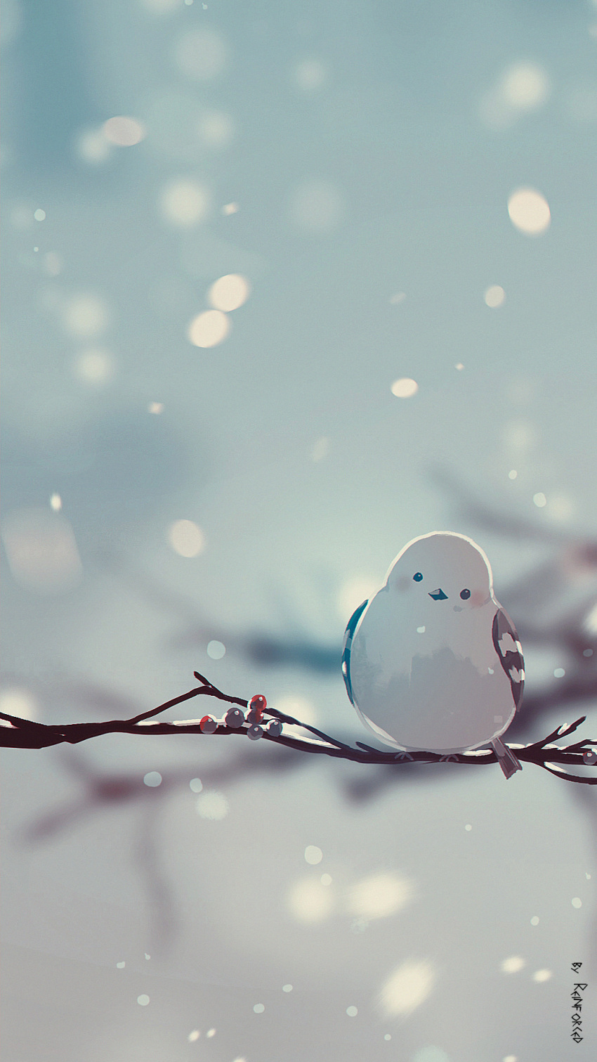 animal animal_focus bird branch feathers highres no_humans original outdoors reinforced scenery sitting_on_branch snow winter