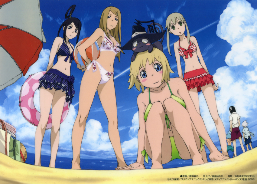 bikini black_star blair death_the_kid elizabeth_thompson maka_albarn nakatsukasa_tsubaki patricia_thompson soul_eater soul_eater_(character) swimsuits