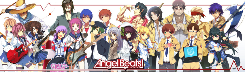 6+girls angel_beats! black_hair blonde_hair blue_eyes blue_hair brown_eyes brown_hair char_(angel_beats!) collaboration computer dual_wielding everyone fujimaki_(angel_beats!) glasses green_eyes green_hair guitar halberd headset heart heart_hands highres hinata_(angel_beats!) hisako_(angel_beats!) holding instrument irie_(angel_beats!) is_ii iwasawa izuru_(timbermetal) koba laptop long_hair matsushita microphone multiple_boys multiple_girls naoi_ayato noda_(angel_beats!) ooyama_(angel_beats!) otonashi_(angel_beats!) pantyhose pink_eyes pink_hair polearm pun2 purple_hair red_eyes saitou_(angel_beats!) school_uniform sekine shiina_(angel_beats!) shirabi shirasaya short_hair sleeves_rolled_up takamatsu takeyama_(angel_beats!) tenshi_(angel_beats!) thigh_strap thighhighs tk_(angel_beats!) weapon yui_(angel_beats!) yuri_(angel_beats!) yusa_(angel_beats!)