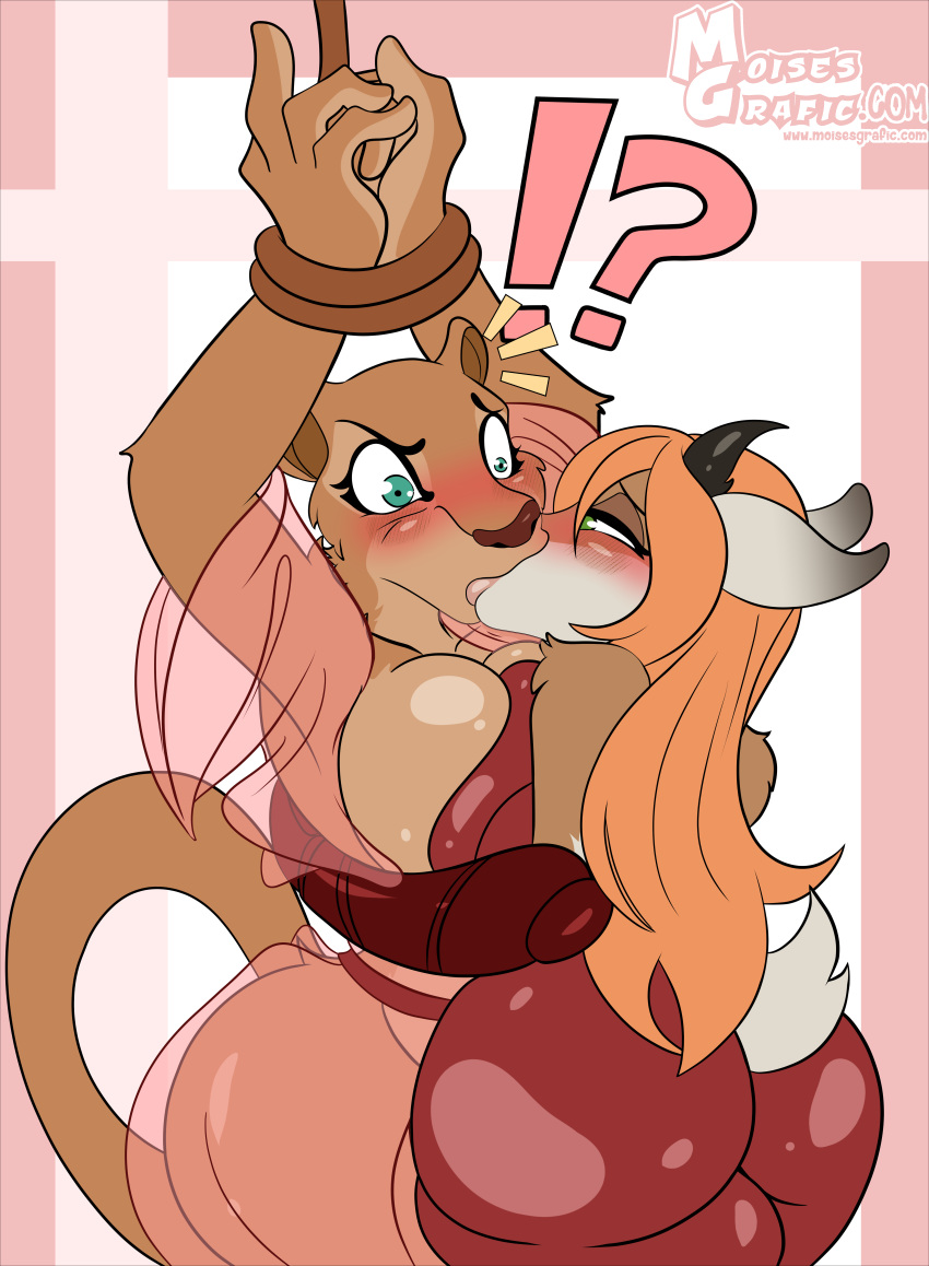 2022 ?! absurd_res antelope anthro anthro_on_anthro anthrofied big_butt blush bodysuit bound bovid breast_squish breasts breasts_frottage brown_body brown_fur butt chinook_(crosis278) clothing constricted_pupils cosplay digital_media_(artwork) disney dominant dominant_female duo ears_back embrace exposed_breasts eyebrows eyelashes felid female female/female forced fur gloves green_eyes grey_body grey_fur hair hands_above_head hands_tied handwear hi_res horn interspecies kissing lion mammal moisesgrafic multicolored_body multicolored_fur nala narrowed_eyes orange_hair pantherine pink_background pink_clothing pivoted_ears pupils questionable_consent red_bodysuit red_clothing red_gloves red_handwear rope simple_background skinsuit sleeveless small_pupils squish submissive submissive_female surprise surprise_kiss surprised_expression teal_eyes text the_lion_king thick_thighs tight_clothing translucent translucent_clothing two_tone_body two_tone_fur url wide_hips