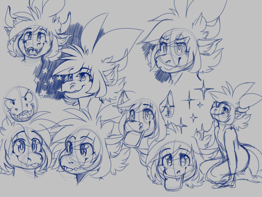 anthro basil_razhak_lenange basilthedragon big_eyes blep bread cute_expression dragon expressions facial_horn fangs food happy headshot hi_res horn leaf male nose_horn sketch solo sparkles star starry_eyes tongue tongue_out