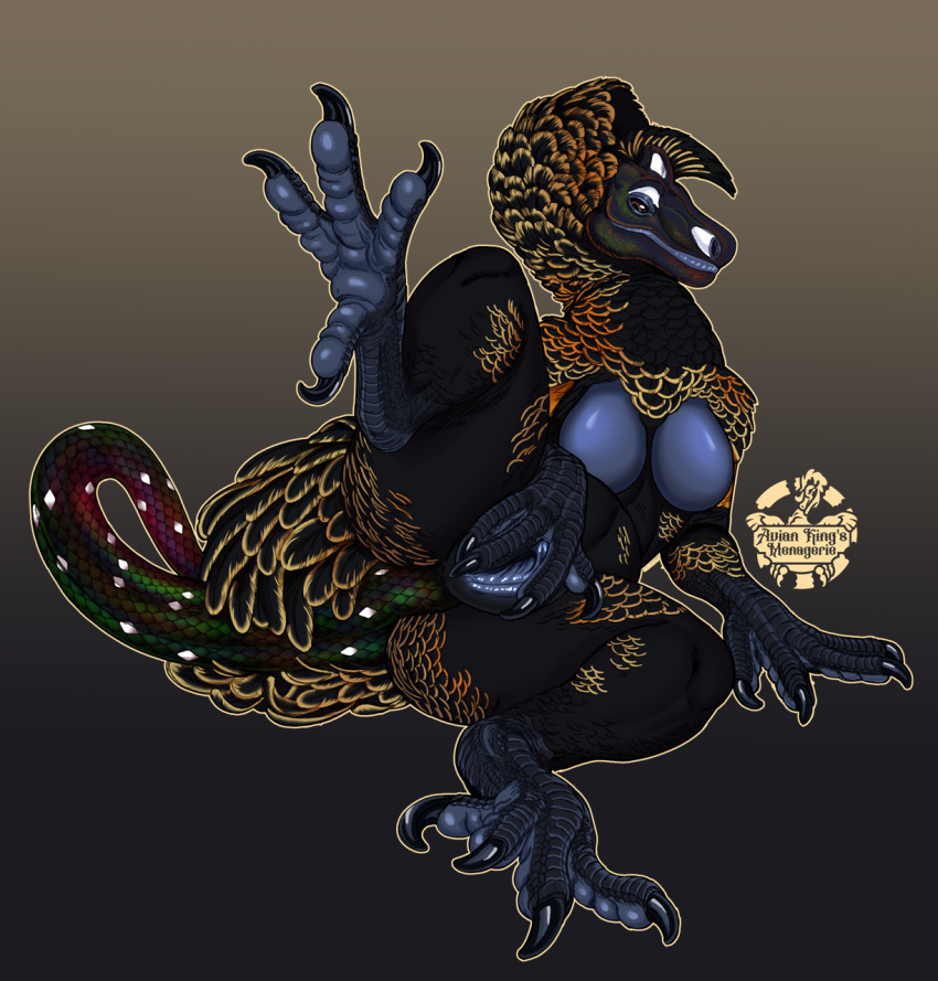 anthro avian avian-king breasts claws cockatrice dinosaur european_mythology feathers featureless_breasts female genitals hi_res hybrid mythological_avian mythology non-mammal_breasts nude pussy reptile scalie solo theropod