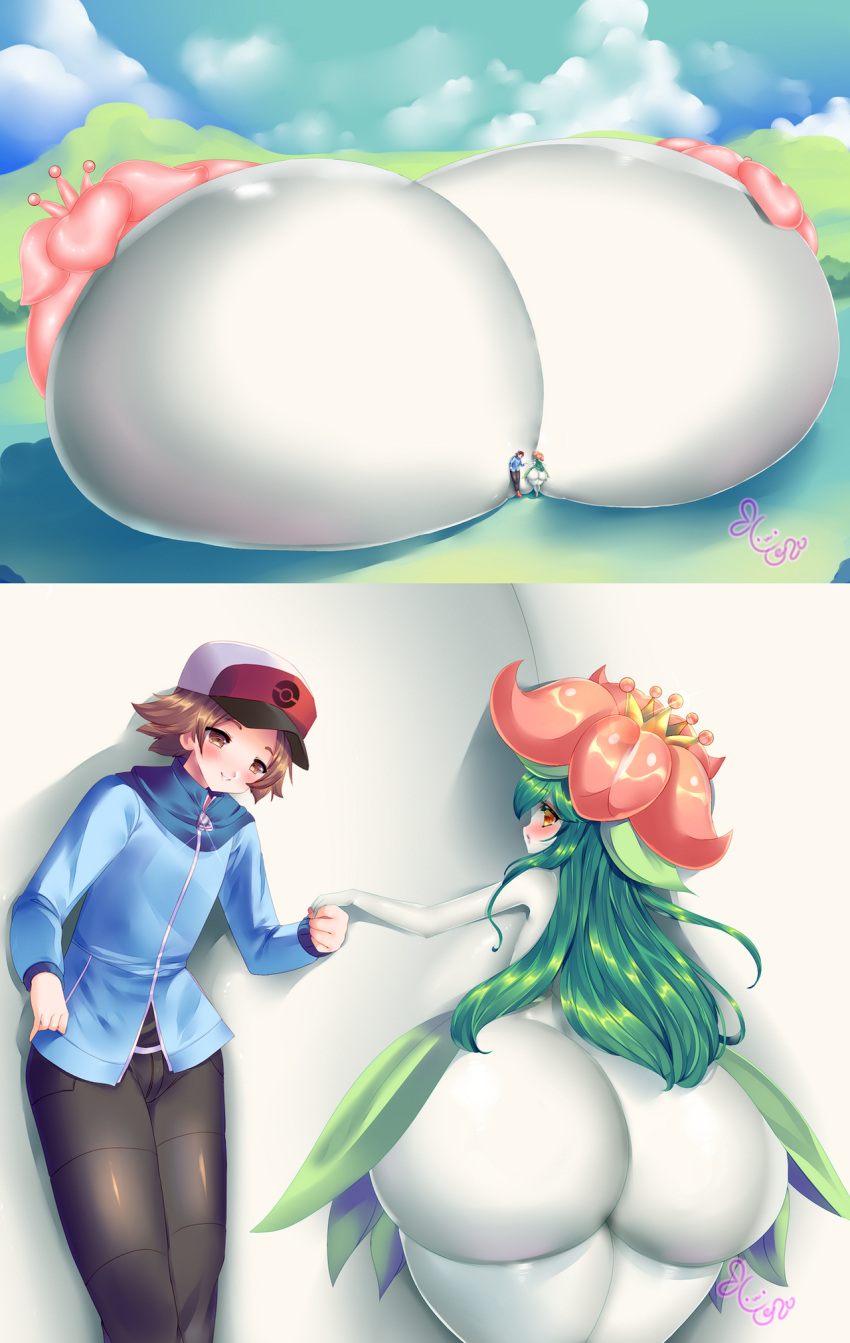 big_breasts big_butt blush breasts butt digital_drawing_(artwork) digital_media_(artwork) duo elemental_creature eye_contact female female_on_human flora_fauna generation_5_pokemon hand_holding hi_res hilbert_(pok&eacute;mon) huge_breasts huge_butt human human_on_humanoid humanoid hyper hyper_breasts interspecies leaning leaning_forward lilligant looking_at_another male male/female male_on_humanoid mammal narrowed_eyes nintendo open_mouth outside plant pokemon pokemon_(species) pokephilia romantic romantic_ambiance romantic_couple signature smile standing the-supreme-goddess thick_thighs video_games