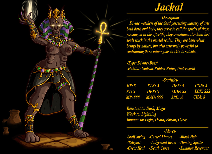 6_breasts ankh anthro anubian_jackal big_breasts breasts brown_body brown_fur canid canine canis egyptian egyptian_mythology fantasy female fur glowing glowing_eyes hi_res jackal jewelry lukaerd magic mammal middle_eastern_mythology multi_breast mythology solo