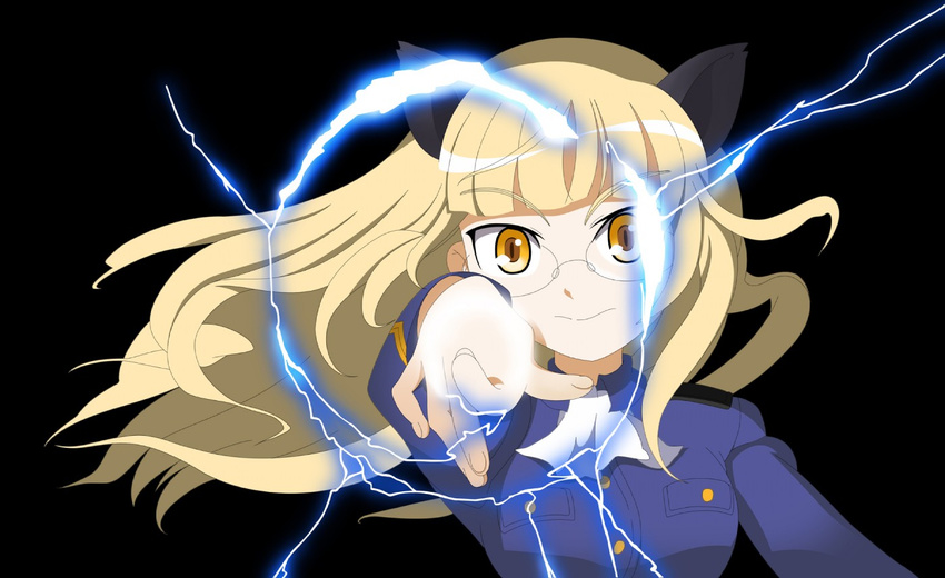 animal_ears artist_request blonde_hair electricity glasses long_hair parody perrine_h_clostermann solo strike_witches to_aru_kagaku_no_railgun to_aru_majutsu_no_index world_witches_series yellow_eyes