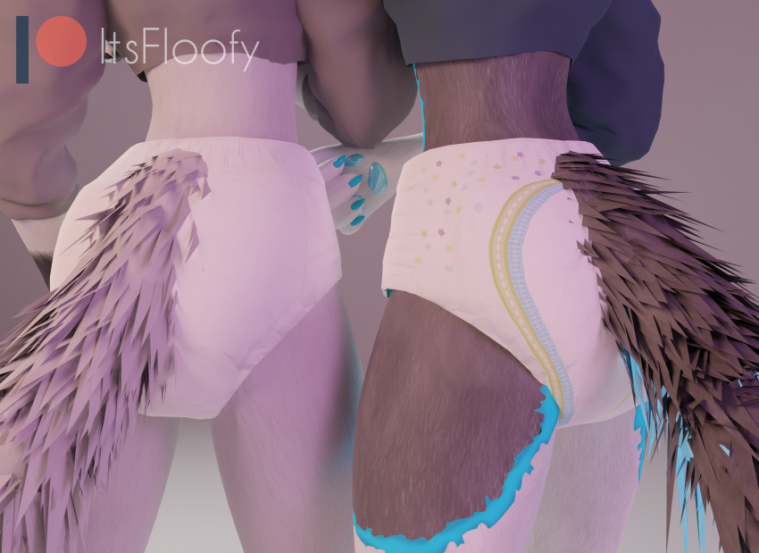 3d_(artwork) absurd_res anthro blender_(software) bodily_fluids canid canine canis close-up diaper digital_media_(artwork) duo embrace fox genital_fluids hi_res hug invalid_tag itsfloofy male male/male mammal rexouium urine wet_diaper wetting wetting_diaper wolf