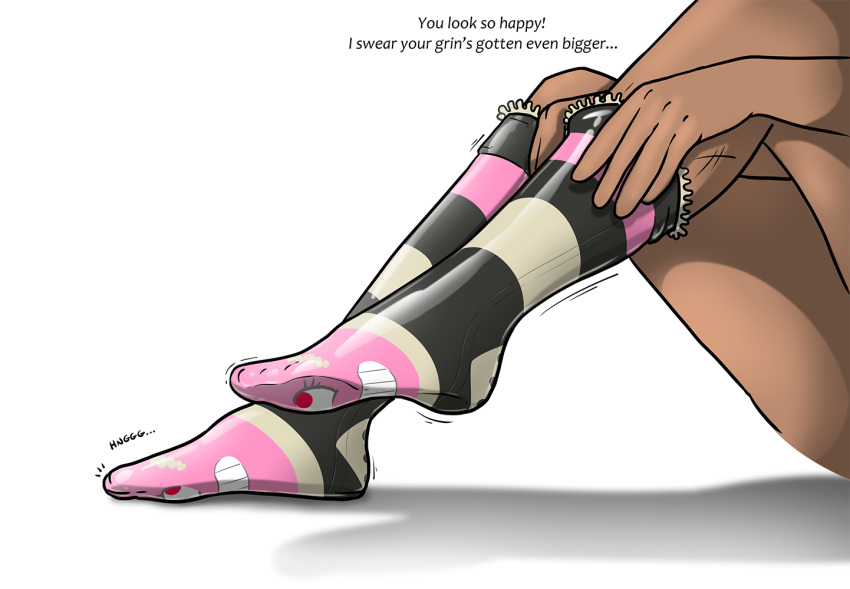 5_fingers 5_toes after_transformation ambiguous_gender animate_inanimate anthro charlotte_(redflare500) clothing clothing_transformation dialogue digital_media_(artwork) dragon english_text feet fingers foot_fetish foot_play footwear footwear_only forced forced_smile forced_transformation helpless human inanimate_transformation latex_stockings living_clothing mammal moan mostly_nude motion_lines nude pink_body plantigrade red_eyes redflare500 rubber scalie simple_background smile sock_transformation socks socks_only solo_focus story story_in_description text toes transformation
