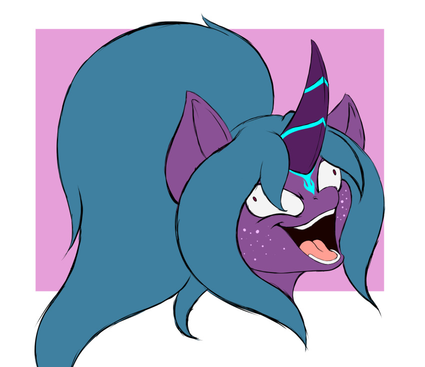 2022 ambiguous_gender arcane_shade digital_media_(artwork) equid equine evil_laugh fan_character freckles hair hasbro hi_res horn mammal my_little_pony open_mouth simple_background solo suirano teeth tongue unicorn