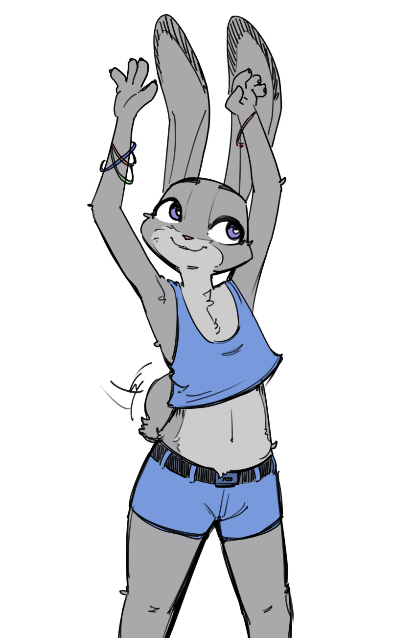 anthro belly bottomwear clothing dancing disney female hi_res hopps judy judyhopps44 kitsune2000 lagomorph leporid mammal rabbit shorts solo zootopia