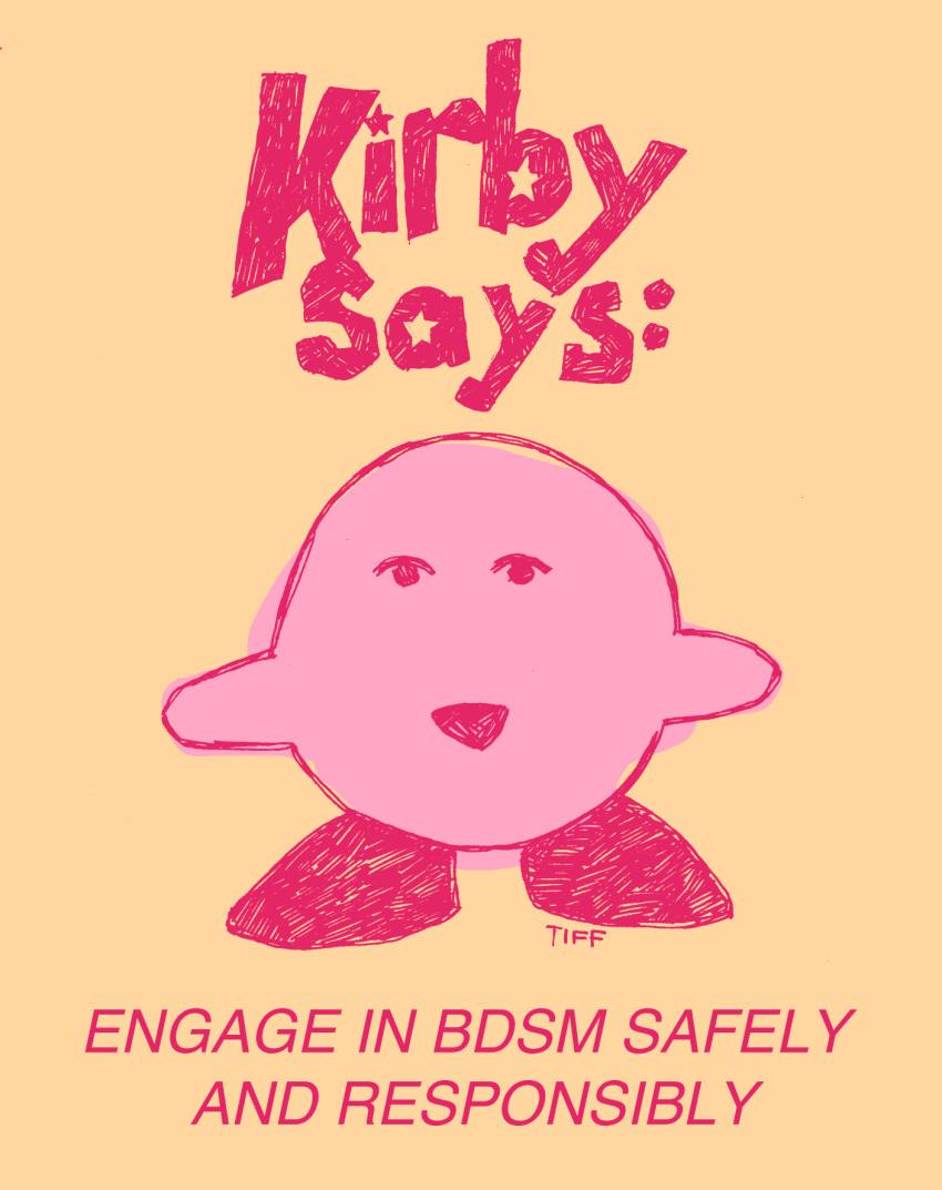 2020 ambiguous_gender character_name digital_media_(artwork) english_text front_view gaydottiff hi_res kirby kirby_(series) male_(lore) nintendo not_furry open_mouth pink_body quote simple_background solo text video_games waddling_head yellow_background