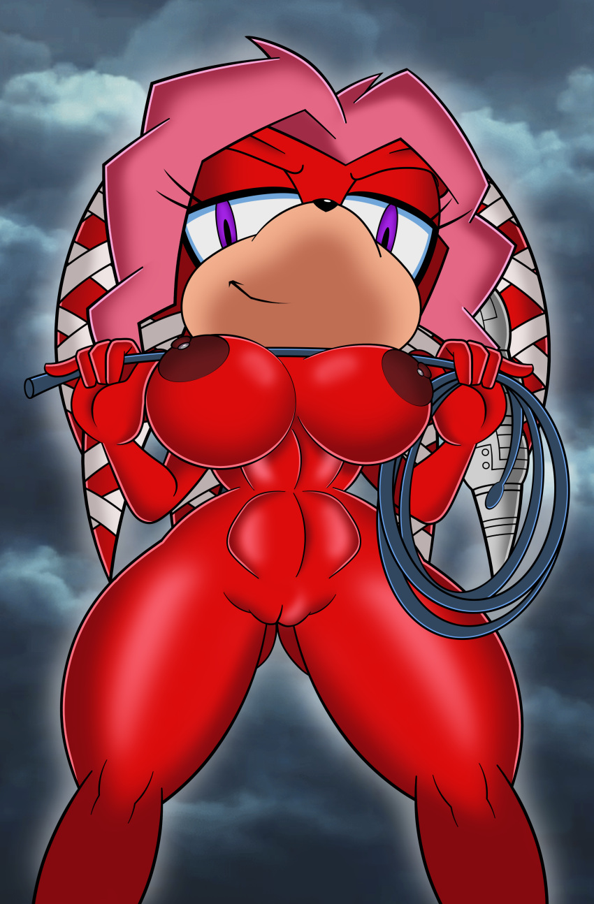 abs absurd_res anthro archie_comics big_breasts big_nipples breasts curvy_figure cybernetics cyborg dark_nipples dominant dominant_female echidna female glistening glistening_body hair hi_res lien-da machine mammal mobian_monster monotreme muscular muscular_female nipple_piercing nipples piercing pink_hair sega smile smug solo sonic_the_hedgehog_(archie) sonic_the_hedgehog_(comics) sonic_the_hedgehog_(series) voluptuous whip