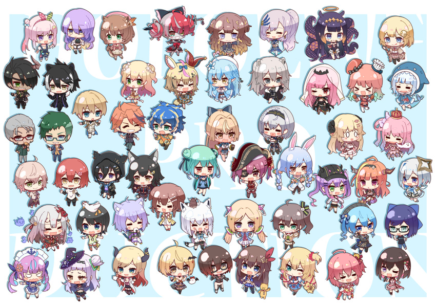 &gt;_&lt; 0_0 6+boys 6+girls :d :t =_= a-chan_(hololive) ahoge airani_iofifteen akai_haato aki_rosenthal amane_kanata anger_vein animal_ear_fluff animal_ears animal_hood anya_melfissa arurandeisu astel_leda ayunda_risu azki_(hololive) background_text bangs baseball_cap bell beret black-framed_eyewear black_dress black_hair black_headwear black_hoodie black_jacket black_shirt black_skirt black_wings blonde_hair blue_background blue_bow blue_dress blue_eyes blue_hair blue_hoodie blue_jacket blue_pants blue_skirt blush bone_hair_ornament bow braid breasts brown_hair brown_skirt cartoon_bone cat_ears cat_girl cat_tail character_request chibi cleavage closed_eyes closed_mouth commentary_request crossed_arms crown dark-skinned_male dark_skin demon_girl demon_horns demon_tail demon_wings denim dog_ears double_bun drawstring dress eating fake_horns feathered_wings fish_tail food food_on_face formal fox_ears fox_girl fox_tail fur-trimmed_jacket fur_trim gawr_gura giving_up_the_ghost glasses gradient_hair green_eyes green_hair green_jacket grey_hair grey_headwear grey_jacket grey_pants grin hair_bell hair_between_eyes hair_bow hair_bun hair_ornament hair_over_one_eye hair_rings hairclip halo hat heart heart_hair_ornament heterochromia himemori_luna holding holding_microphone hololive hololive_english hololive_indonesia holostars hood hood_down hood_up hoodie horned_headwear horns hoshimachi_suisei houshou_marine inugami_korone jacket jeans jester_cap jingle_bell kiryu_coco koga_rejini kureiji_ollie large_breasts lion_ears lion_girl lion_tail long_hair long_sleeves medium_breasts microphone minato_aqua mini_crown momosuzu_nene moona_hoshinova mori_calliope multicolored_hair multiple_boys multiple_girls murasaki_shion nakiri_ayame natsuiro_matsuri navel nekomata_okayu ninomae_ina'nis off_shoulder omaru_polka one_side_up ookami_mio oozora_subaru open_clothes open_jacket orange_shirt orange_skirt overalls pants pavolia_reine pink_hair pink_jacket plaid plaid_headwear plaid_skirt pointy_ears ponytail purple_hair rabbit_ears red_eyes roboco-san sakura_miko semi-rimless_eyewear shark_hood shark_tail sharp_teeth sheep_ears sheep_girl sheep_horns shirakami_fubuki shiranui_flare shirogane_noel shirt shishiro_botan short_hair short_sleeves single_hair_intake single_horn skirt smile squirrel_ears squirrel_girl squirrel_tail strapless strapless_dress streaked_hair subaru_duck suit tail takanashi_kiara teeth tentacles tilted_headwear tokino_sora tokoyami_towa tsunomaki_watame two-tone_background two-tone_hair two_side_up under-rim_eyewear uruha_rushia usada_pekora v-shaped_eyes very_long_hair virtual_youtuber watson_amelia white_background white_dress white_jacket white_pants white_shirt white_wings wide_sleeves wings witch_hat wolf_ears xd yellow_eyes yellow_jacket yozora_mel yukihana_lamy yuzuki_choco