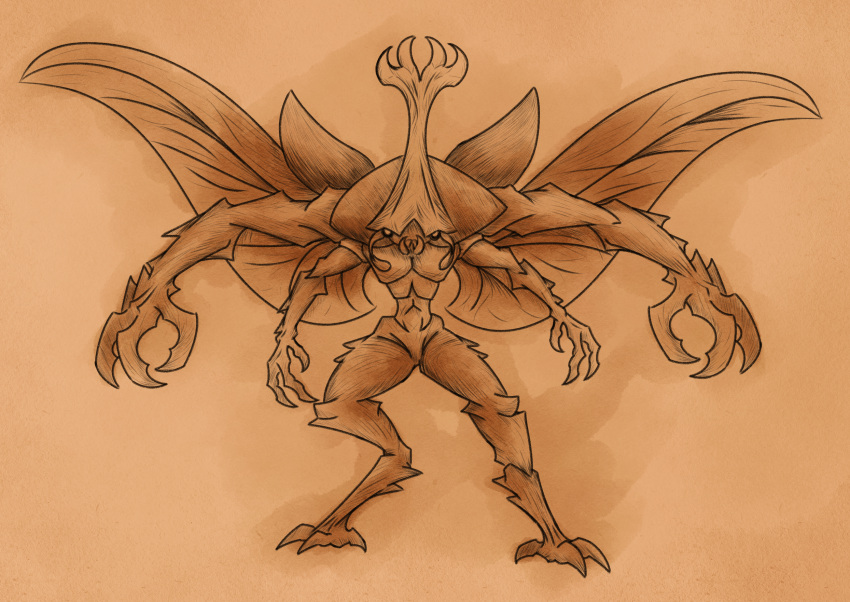 action_pose anthro arthropod athletic athletic_anthro athletic_male beetle claws hi_res horn inktober insect insect_wings loafofbirb looking_at_viewer male pose solo weretober wings