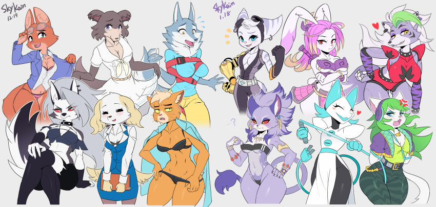 &lt;3 aggressive_retsuko anthro beastars bikini bound breasts clothed clothing female five_nights_at_freddy's five_nights_at_freddy's:_security_breach fully_clothed group helluva_boss hi_res inui_(aggressive_retsuko) juno_(beastars) loona_(helluva_boss) office_clothing pepper_(paladins) roxanne_wolf_(fnaf) sanrio scottgames skykain swimwear tao_(gunfire_reborn) video_games whip