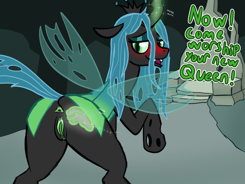 anus arthropod blush butt cave equid equine female feral friendship_is_magic genitals hasbro hi_res horse insect magic mammal my_little_pony pony pussy queen_chrysalis_(mlp) solo spread_butt spreading weirdkoaladream