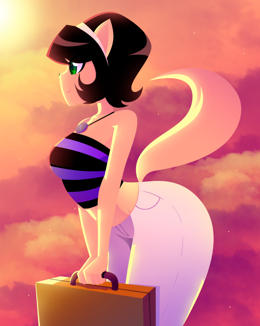 animal_humanoid anthro big_butt butt clothing crop_top domestic_cat felid felid_humanoid feline feline_humanoid felis female hi_res humanoid jewelry kitty_katswell mammal mammal_humanoid necklace nickelodeon shirt solo suitcase t.u.f.f._puppy thick_thighs topwear xan-gelx