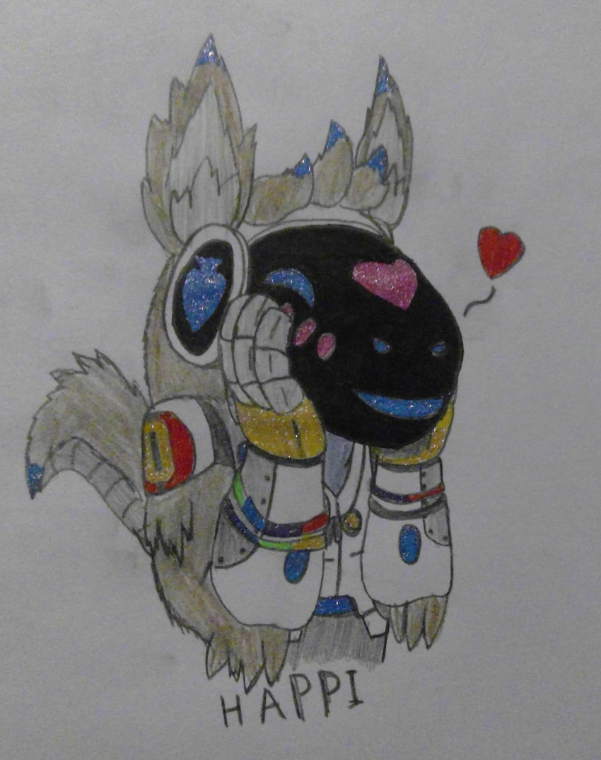 &lt;3 &spades; blush happy hi_res machine male multicolored_ears protogen robot suit_symbol traditional_media_(artwork)