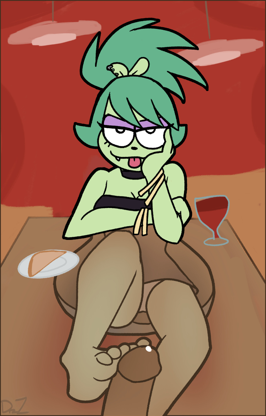 &gt;:3 5_toes adult_fink alcohol alpha_channel anthro beverage breasts cartoon_network clothed clothing dinner drz_nsfw ear_piercing eyeshadow faceless_character faceless_male feet female first_person_view foot_fetish foot_play footjob furniture genitals green_body green_hair hair hi_res humanoid humanoid_feet humanoid_genitalia humanoid_penis inside looking_at_viewer makeup male mammal murid murine ok_k.o.!_let's_be_heroes panties penis piercing rat rodent sex simple_background table toes transparent_background underwear upskirt wine