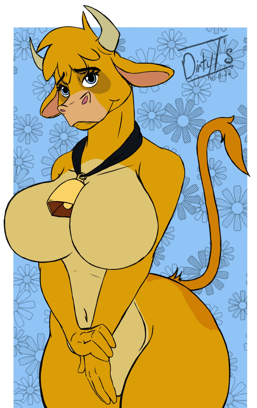 anthro big_breasts big_butt bovid bovine breasts butt cattle digital_media_(artwork) dirtyt's disney female female/female feral grace_(disney) hi_res home_on_the_range humanoid looking_at_viewer mammal shy signature smile smiling_at_viewer solo thick_thighs