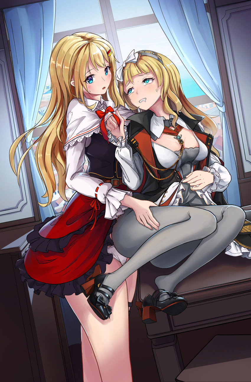 2girls absurdres ansaldo_(warship_girls) ansaldo_(warship_girls_r) blonde_hair blue_eyes canaansa canarias_(warship_girls) canarias_(warship_girls_r) highres lolipantherwww multiple_girls warship_girls_r yuri