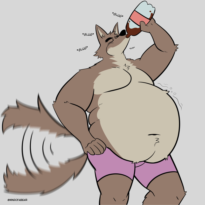 absurd_res anthro belly beverage big_belly bloated canid canine canis dreamworks fattytober hi_res male mammal mindof mr._wolf_(the_bad_guys) overweight overweight_male soda tail_motion tailwag the_bad_guys weight_gain wolf