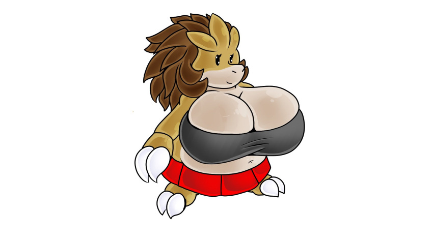 anthro belly big_belly big_breasts bottomwear breasts claws cleavage clothed clothing female fully_clothed generation_1_pokemon hi_res huge_breasts madnevil navel nintendo pokemon pokemon_(species) sandpancake sandslash simple_background skirt solo video_games white_background