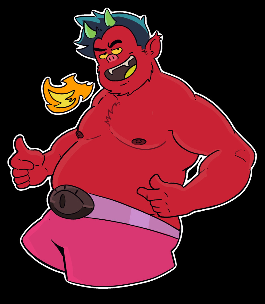 asmodeus chubby_male clothed clothing dead_end:_paranormal_park demon hi_res male moobs musclegut muscular nipples red_body slightly_chubby solo topless topless_male