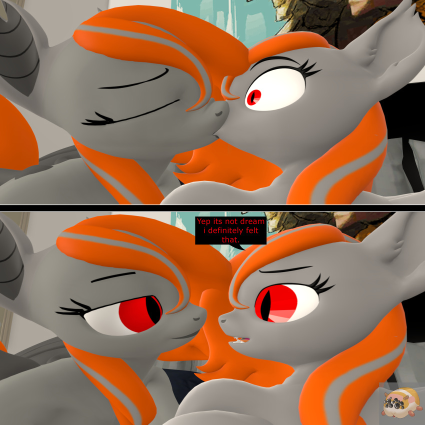 3d_(artwork) absurd_res andromedika bat_ears bat_pony bat_wings digital_media_(artwork) duo equid equine fangs female female/female hasbro hi_res kiss_on_lips mammal membrane_(anatomy) membranous_wings mr.guinea_pig my_little_pony nose_wrinkle speech_bubble suprised_look wings