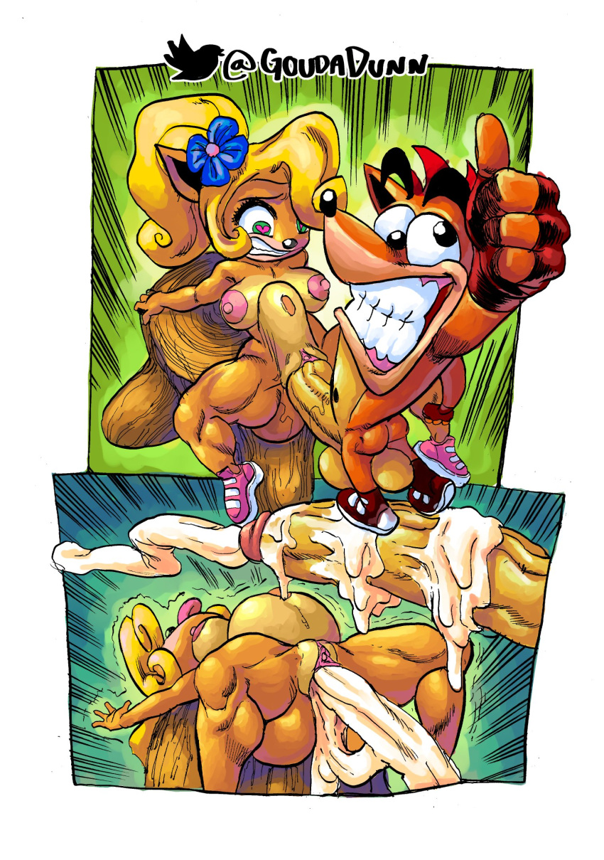 &lt;3_pupils abdominal_bulge accessory activision anthro areola balls bandicoot belly_inflation big_balls big_butt big_penis black_eyes blonde_hair bodily_fluids breasts brother brother_and_sister butt clothing coco_bandicoot crash_bandicoot crash_bandicoot_(series) cum cum_from_pussy cum_in_pussy cum_inflation cum_inside cum_on_penis cumshot derp_eyes duo ejaculation excessive_cum excessive_genital_fluids female female_penetrated fingerless_gloves flower flower_in_hair footwear from_front_position genital_fluids genitals gesture gloves goudadunn green_eyes hair hair_accessory handwear hi_res huge_balls huge_penis hyper hyper_genitalia hyper_penis incest_(lore) inflation looking_at_viewer looking_back lying male male/female male_penetrating male_penetrating_female mammal marsupial missionary_position nipples nude on_back orange_body penetration penis pink_areola pink_nipples plant sex shoes sibling sister smile thumbs_up tongue tongue_out tree_stump vaginal vaginal_penetration video_games yellow_body