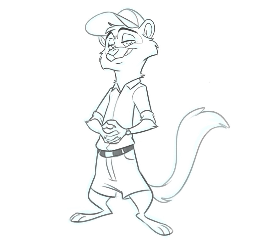 2022 anthro barefoot baseball_cap belt birchly bottomwear clasped_hands clock clothing digital_drawing_(artwork) digital_media_(artwork) domestic_ferret eyebrows facial_tuft feet hat headgear headwear hi_res lidded_eyes long_tail looking_at_viewer male mammal meme mustela mustelid musteline shirt shorts simple_background sketch smile smug solo tagme tail_tuft topwear true_musteline tuft watch white_background you_know_i_had_to_do_it_to_em