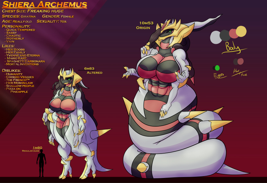 2022 4_arms abs absurd_res altered_forme_giratina anthro big_breasts black_sclera breasts brown_hair claws cleavage clothed clothing demon digital_drawing_(artwork) digital_media_(artwork) dragon fan_character female generation_4_pokemon giratina green_eyes grey_body hair hi_res huge_breasts hybrid legendary_pokemon legless looking_at_viewer macro model_sheet multi_arm multi_limb muscular muscular_female nintendo nintendo_switch nude origin_forme_giratina pokemon pokemon_(species) reptile scalie serpentine shaded shiera_(shieradevil) shieradevil smile solo text thick_thighs video_games widescreen