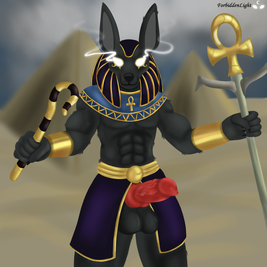 animal_genitalia animal_penis anthro anubis canine_penis deity egyptian_mythology forbiddenlight genitals hi_res male middle_eastern_mythology mythology penis solo