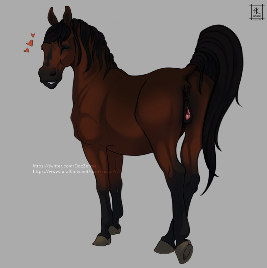 &lt;3 2022 anatomically_correct anatomically_correct_anus anatomically_correct_genitalia anatomically_correct_pussy animal_genitalia animal_pussy anus black_hair black_mane black_tail brown_body clitoral_winking clitoris digital_media_(artwork) equid equine equine_anus equine_pussy eyes_closed female feral genitals hair hi_res hooves horse kukan97 mammal mane pussy raised_leg raised_tail simple_background solo stella_(wasen)