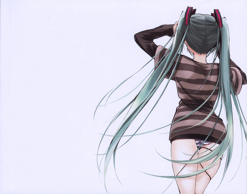 absurdres aqua_hair artist_request ass back casual from_behind hatsune_miku highres long_hair narrow_waist panties pantyshot scan solo striped striped_panties thigh_gap twintails underwear very_long_hair vocaloid