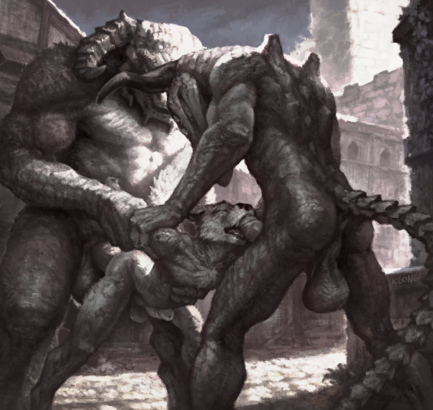 2022 anal anal_penetration anthro anthro_on_anthro anthro_penetrated anthro_penetrating anthro_penetrating_anthro balls biped bone butt canid canine capra_demon dark_souls digital_media_(artwork) erection eyes_closed fellatio fromsoftware genitals greyscale group hi_res horn humanoid_genitalia humanoid_penis interspecies klongi male male/male male_penetrated male_penetrating male_penetrating_male mammal monochrome muscular muscular_anthro muscular_male oral penetration penile penile_penetration penis penis_in_ass perineum saggy_balls sex skull skull_head spitroast taurus_demon trio video_games