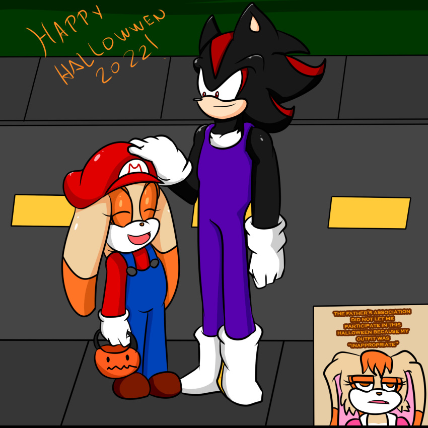 anthro cosplay cream_the_rabbit female group halloween hi_res holidays humor male male/female mario_bros nintendo sega shadow_the_hedgehog sonic_the_hedgehog_(series) soulyagami64 trio vanilla_the_rabbit video_games