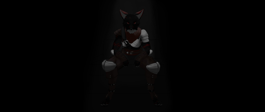 anthro arm_on_leg arm_tattoo armor belt black_body black_fur boots bottomwear bracers breastplate canid canine claws cloth_belt clothed clothing colored dark_room ear_tuft elbow_pads evil_look facial_tattoo finger_claws foot_claws footwear fox front_view fur hand_on_leg head_tattoo hi_res inner_ear_fluff knee_pads leather leather_clothing leather_straps leather_topwear looking_at_viewer male mammal markings medieval medieval_armor medieval_clothing medieval_fantasy olliefoxx pants pauldron paws plate_armor pouches red_eyes red_markings red_tattoo revan_(olliefoxx) scar scarf shaded shoulder_tattoo sitting solo spotlight straps straps_across_chest tattoo tattoo_on_feet toe_claws topwear tribal tribal_markings tuft wallpaper white_body white_fur white_inner_ear white_inner_ear_fluff