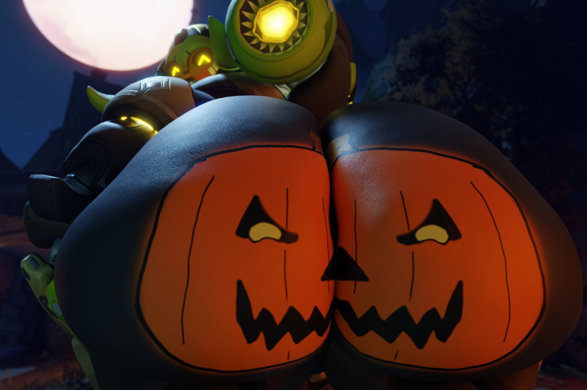 3d_(artwork) big_butt blender_(software) blizzard_entertainment bodypaint butt digital_media_(artwork) female halloween hi_res holidays huge_butt looking_at_viewer looking_back machine multicolored_body omnic orisa_(overwatch) overwatch painted_butt snips456fur solo taur tusks video_games yellow_eyes